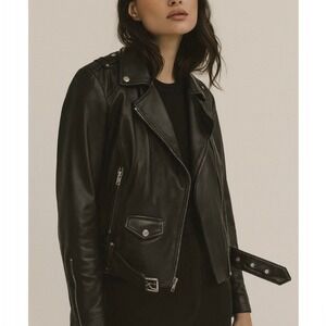 Marc New York Andrew Marc Black Genuine Leather Moto Jacket Size Small